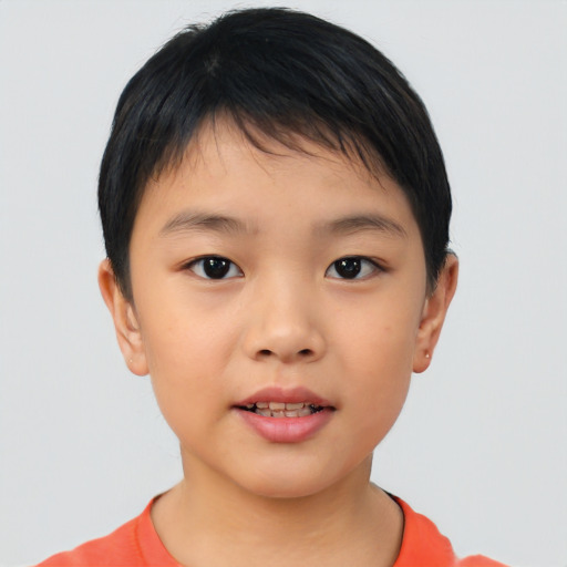 Neutral asian child female with short  brown hair and brown eyes
