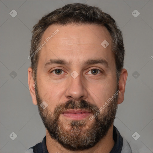 Neutral white adult male with short  brown hair and brown eyes