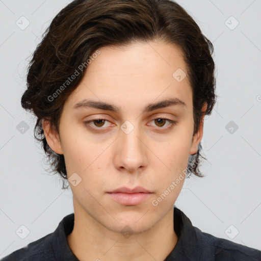 Neutral white young-adult male with medium  brown hair and brown eyes