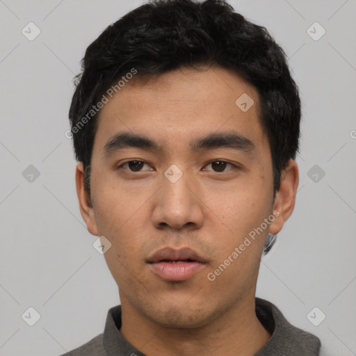 Neutral asian young-adult male with short  black hair and brown eyes