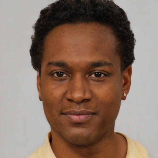 Neutral black young-adult male with short  brown hair and brown eyes