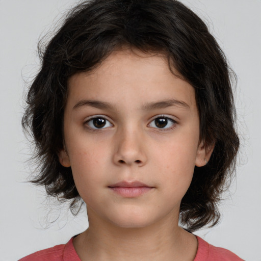 Neutral white child female with medium  brown hair and brown eyes