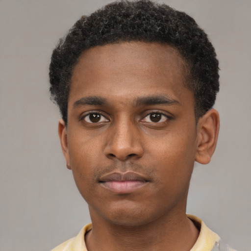 Neutral black young-adult male with short  brown hair and brown eyes