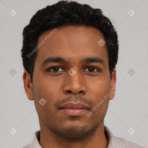 Neutral latino young-adult male with short  brown hair and brown eyes
