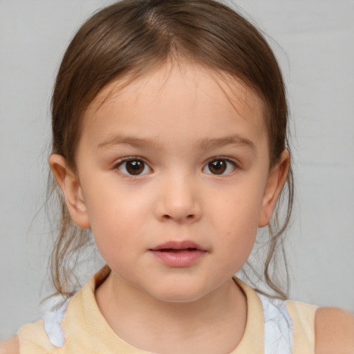 Neutral white child female with medium  brown hair and brown eyes