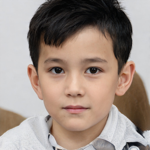 Neutral asian child male with short  brown hair and brown eyes