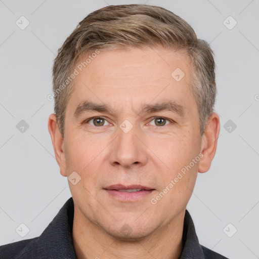 Neutral white adult male with short  brown hair and brown eyes