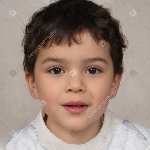 Joyful white child male with short  brown hair and brown eyes