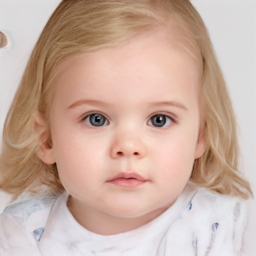 Neutral white child female with medium  brown hair and blue eyes