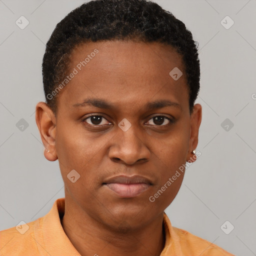 Neutral black young-adult male with short  brown hair and brown eyes