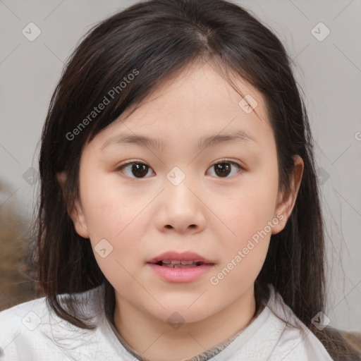 Neutral white child female with medium  brown hair and brown eyes