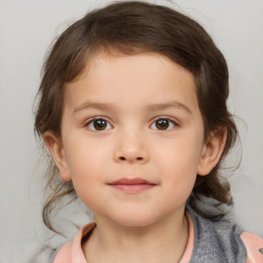 Neutral white child female with medium  brown hair and brown eyes