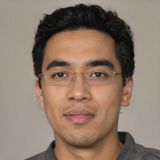 Neutral asian young-adult male with short  black hair and brown eyes