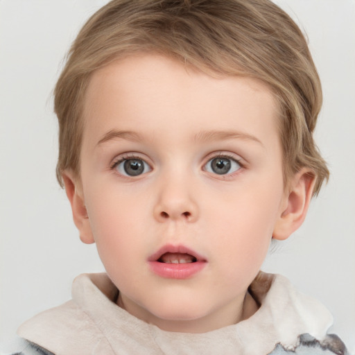 Neutral white child female with short  brown hair and blue eyes