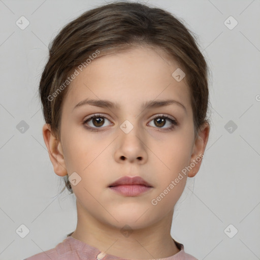 Neutral white child female with short  brown hair and brown eyes