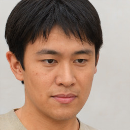 Neutral asian young-adult male with short  brown hair and brown eyes