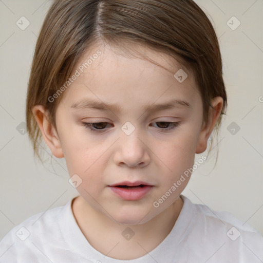 Neutral white child female with medium  brown hair and brown eyes