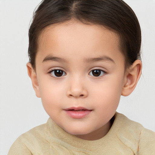 Neutral white child female with short  brown hair and brown eyes