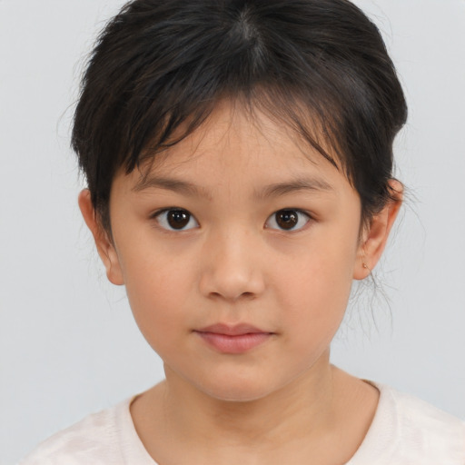 Neutral white child female with short  brown hair and brown eyes