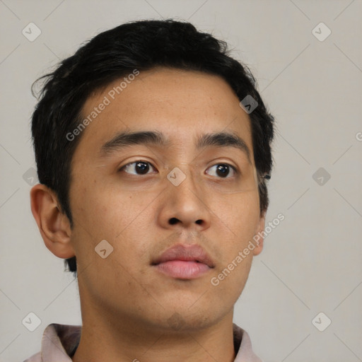 Neutral asian young-adult male with short  brown hair and brown eyes