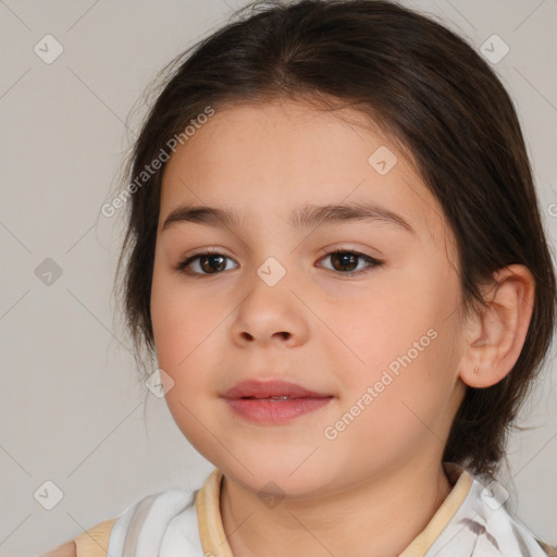 Neutral white child female with medium  brown hair and brown eyes