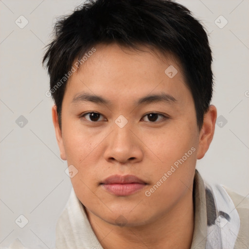 Neutral asian young-adult male with short  brown hair and brown eyes