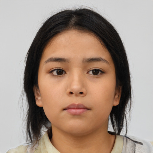 Neutral asian child female with medium  brown hair and brown eyes