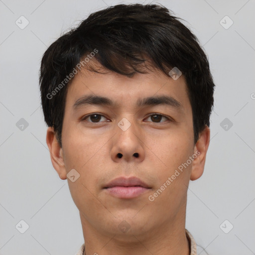 Neutral asian young-adult male with short  brown hair and brown eyes