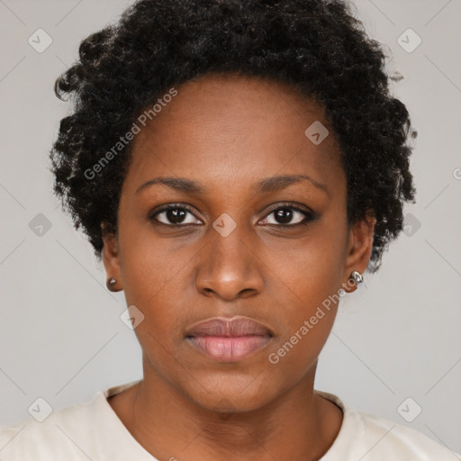 Neutral latino young-adult female with short  black hair and brown eyes