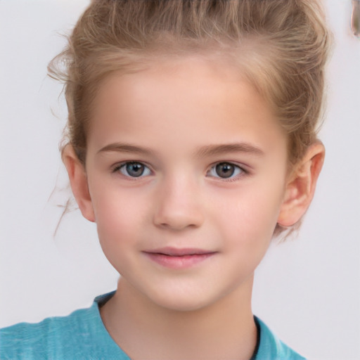 Joyful white child female with short  brown hair and brown eyes