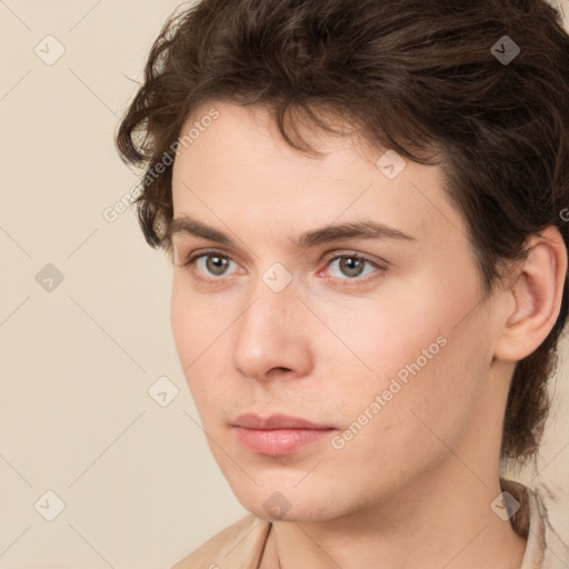 Neutral white young-adult male with medium  brown hair and brown eyes