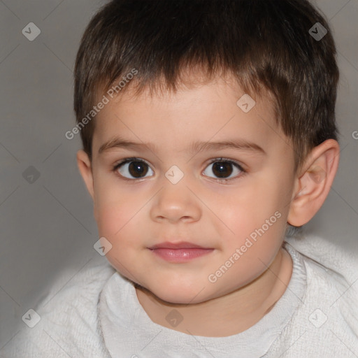 Joyful white child male with short  brown hair and brown eyes