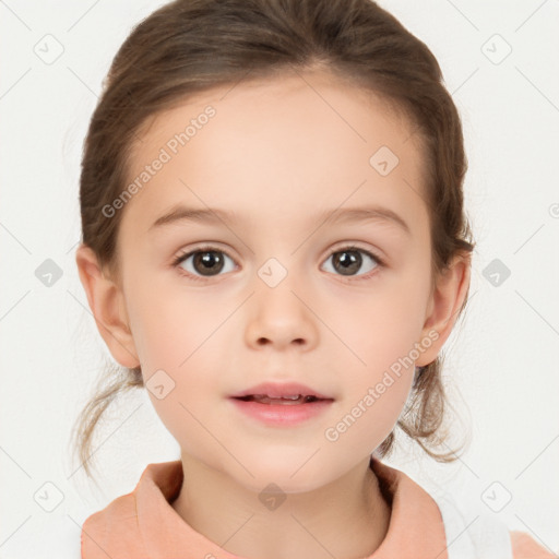 Neutral white child female with medium  brown hair and brown eyes