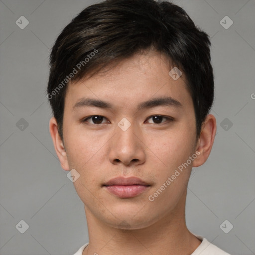 Neutral asian young-adult male with short  brown hair and brown eyes