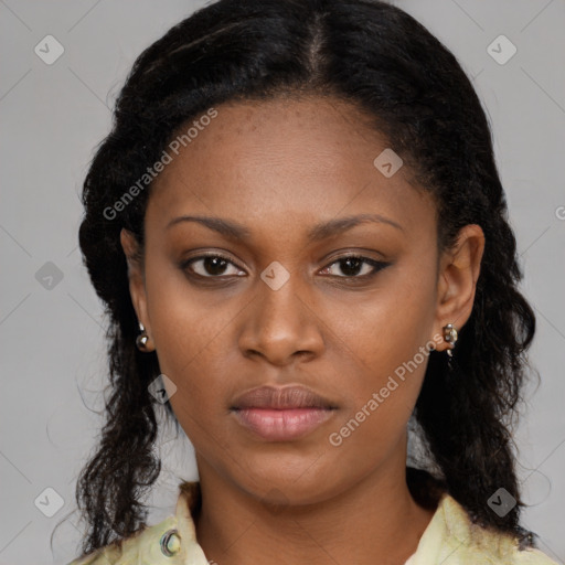 Neutral black young-adult female with medium  black hair and brown eyes