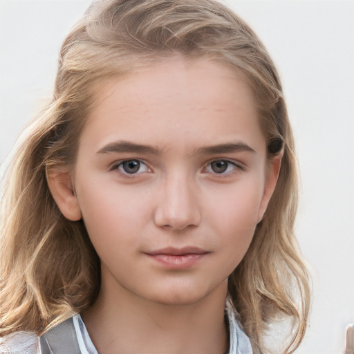 Neutral white child female with medium  brown hair and brown eyes