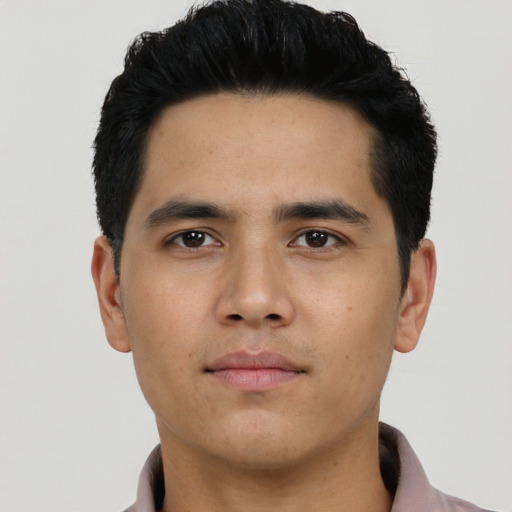 Neutral asian young-adult male with short  black hair and brown eyes