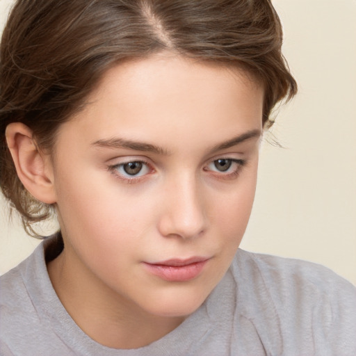 Neutral white child female with short  brown hair and brown eyes