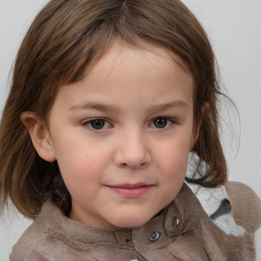 Neutral white child female with medium  brown hair and brown eyes