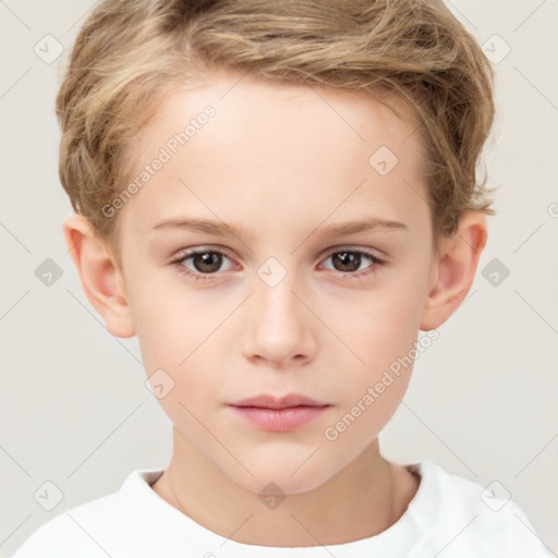 Neutral white child female with short  brown hair and brown eyes