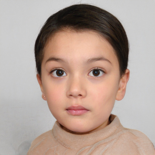 Neutral white child female with short  brown hair and brown eyes