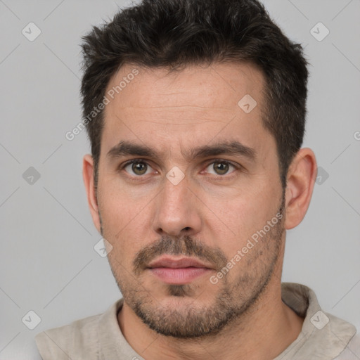 Neutral white adult male with short  brown hair and brown eyes