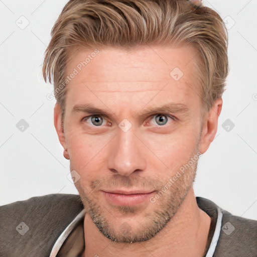 Neutral white adult male with short  brown hair and brown eyes