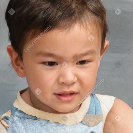 Joyful white child male with short  brown hair and brown eyes