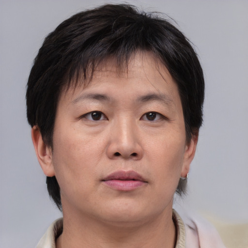 Neutral asian young-adult male with medium  brown hair and brown eyes