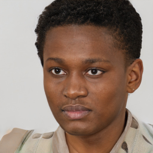 Neutral black young-adult male with short  brown hair and brown eyes