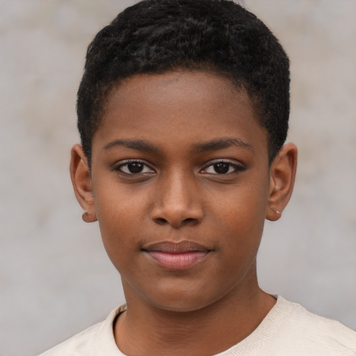 Neutral black child female with short  brown hair and brown eyes