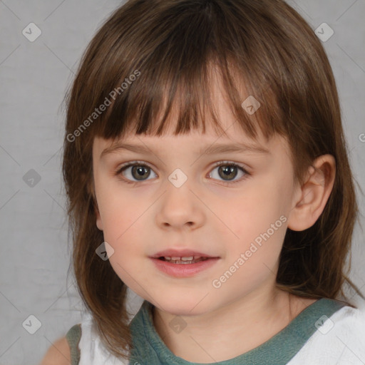 Neutral white child female with medium  brown hair and brown eyes