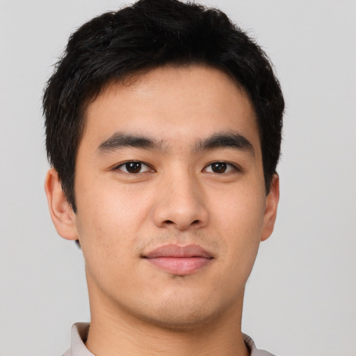 Neutral asian young-adult male with short  brown hair and brown eyes