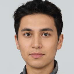 Neutral asian young-adult male with short  brown hair and brown eyes